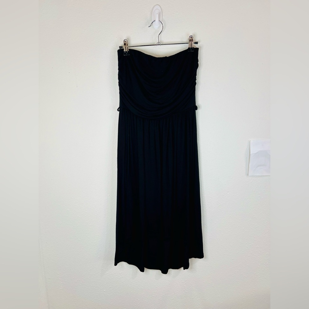 Love J Black High-Low Strapless Dress Size Medium Draped Bodice Casual Chic Look